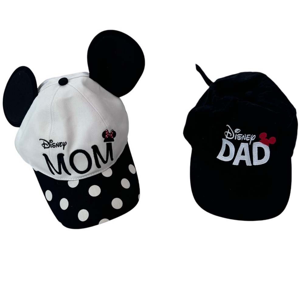 Lot 2  Disney Parks Mickey Mouse Disney Mom Dad Hat Ears Baseball Cap FLAW